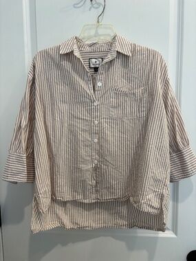 Tuckernuck x Cameran Eubanks collection tan stripped button down